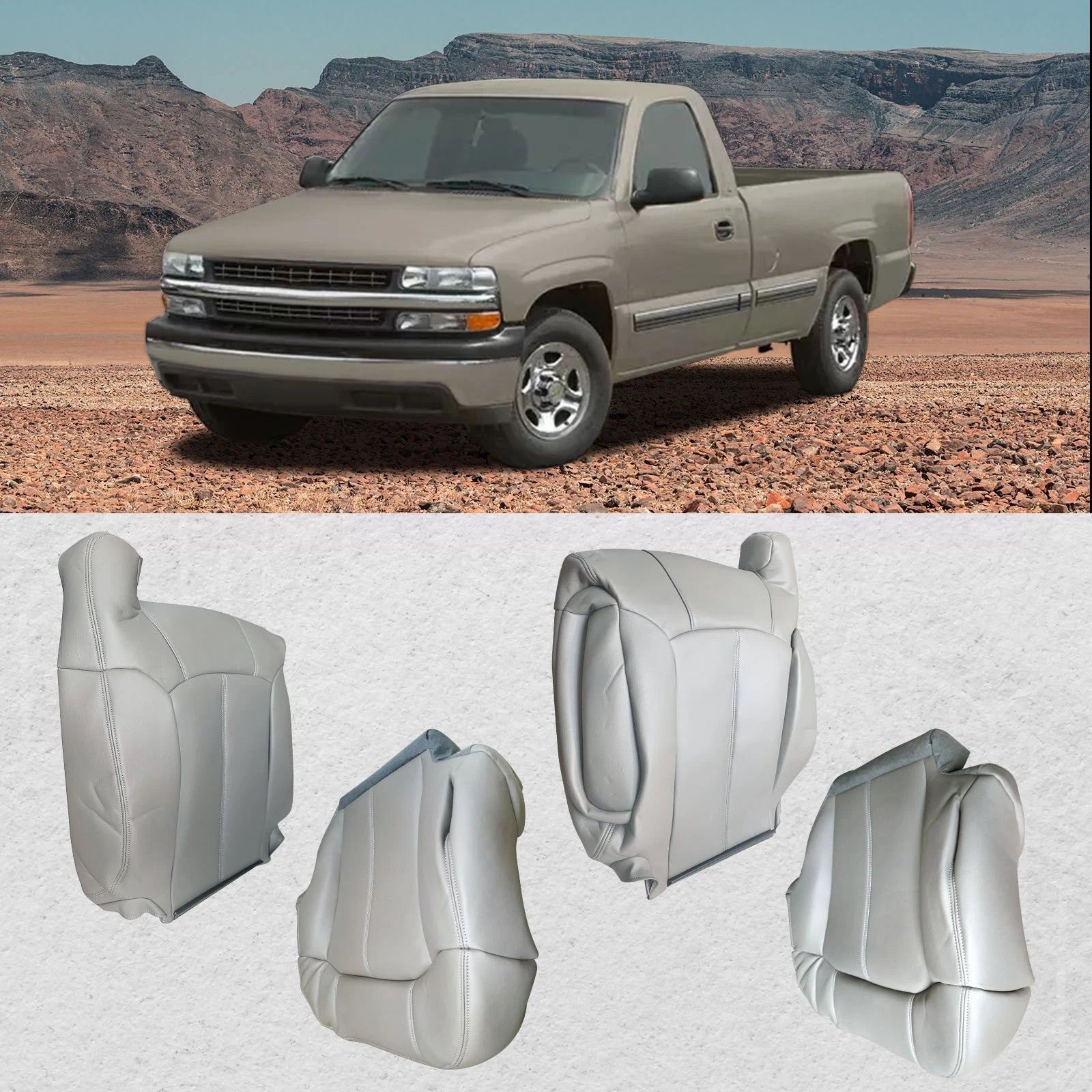Front Replacement Seat Cover for Chevy Silverado (1999–2002) Gray