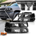 Bumper Headlight Lamp Clear Side Black for Chevy Silverado/Suburban (1999–2006)