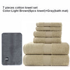 7-Piece Cotton Towel Set for Travel Swimming Spa - Light Brown