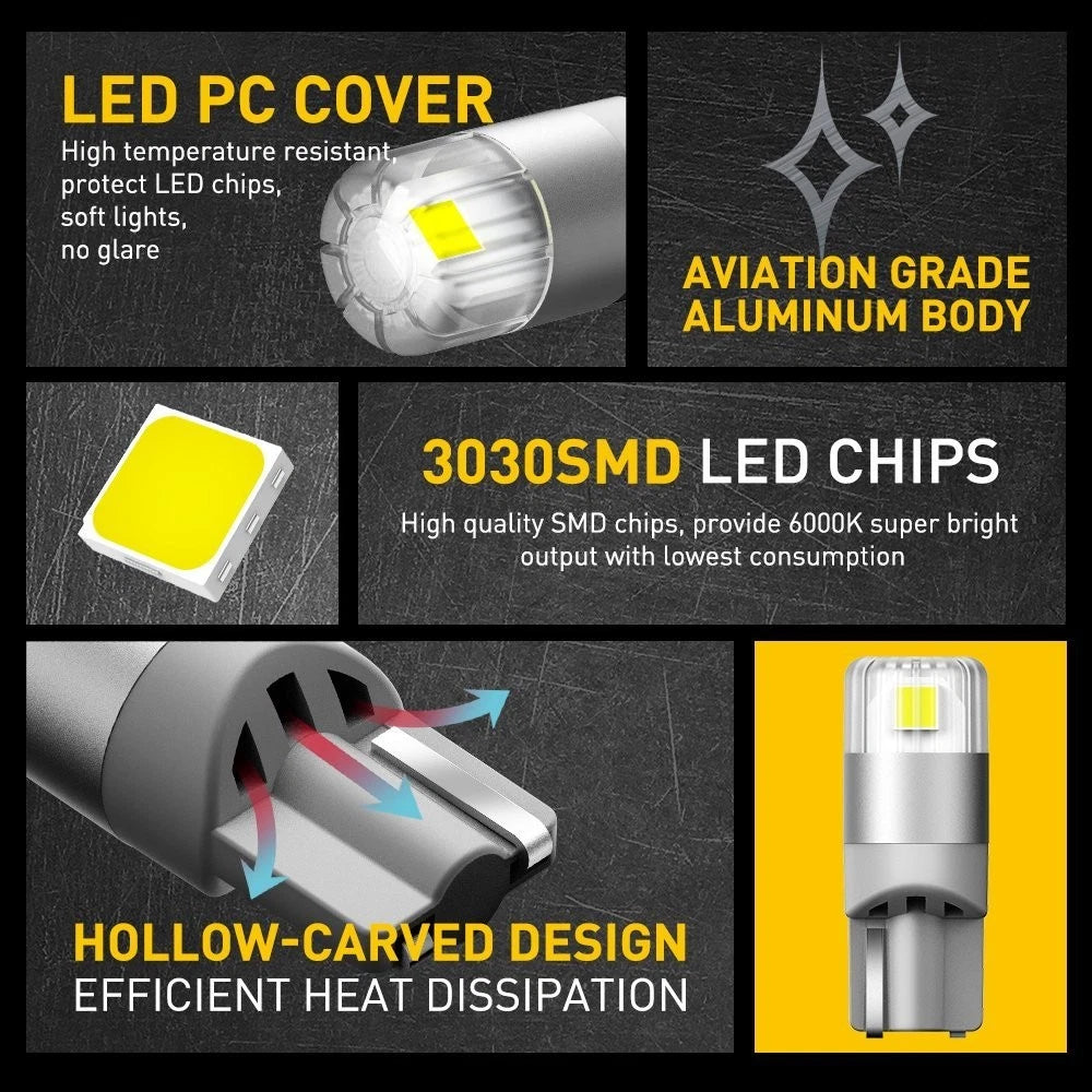 2X T10 194 168 CANBUS LED Wedge Light Bulbs for License Plate (6000K)