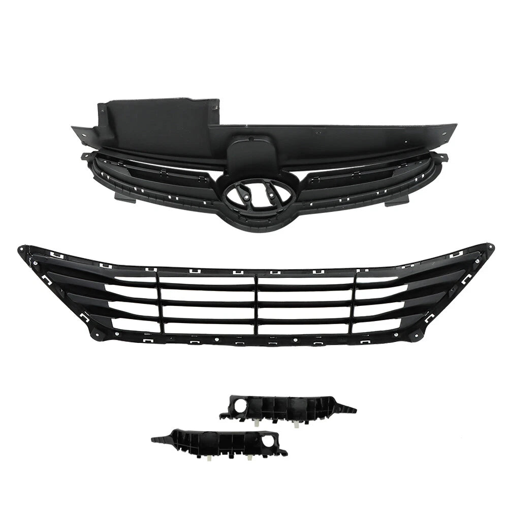 Set of 2 Front Upper Lower Grilles & Bumper Brackets for Hyundai Elantra (2014–2016)