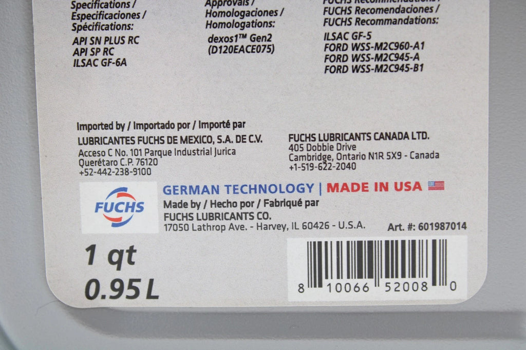 Fuchs Titan Supersyn D1 SAE 5W-20 Engine Oil 1 Quart for Ford Mazda Mitsubishi (2010–2023)