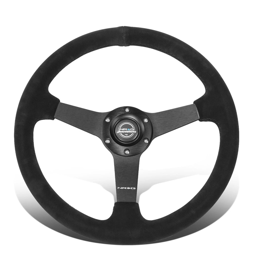 NRG RST-037MB-S 350mm 1" Depth 3-Spoke Black Suede Steering Wheel for Universal
