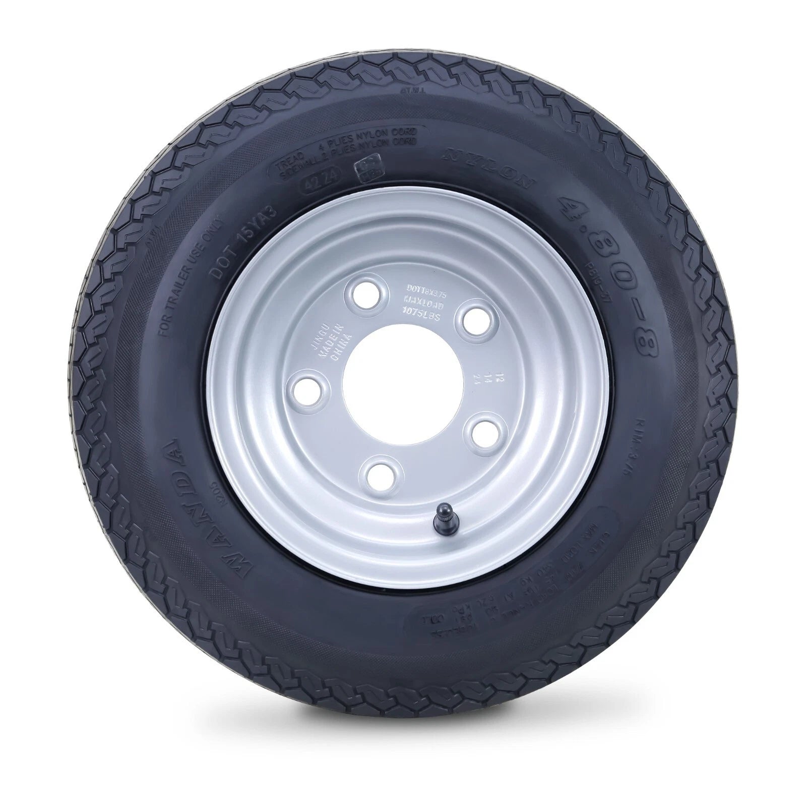 WANDA Trailer Tire Wheel Assembly 4.80-8 6-Ply 5 Lugs 4.5" PCD Silver Rim