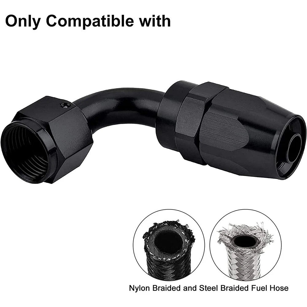 6AN to 6AN 90-Degree Black Swivel Fuel Hose End Fittings Adapter for