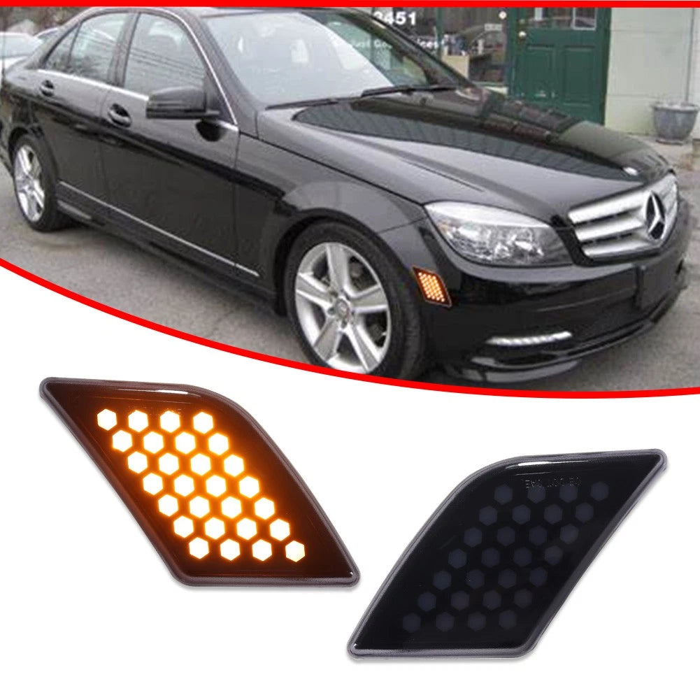 Smoke Lens Amber LED Side Marker Lights for Benz W204 C-Class (2008–2011)