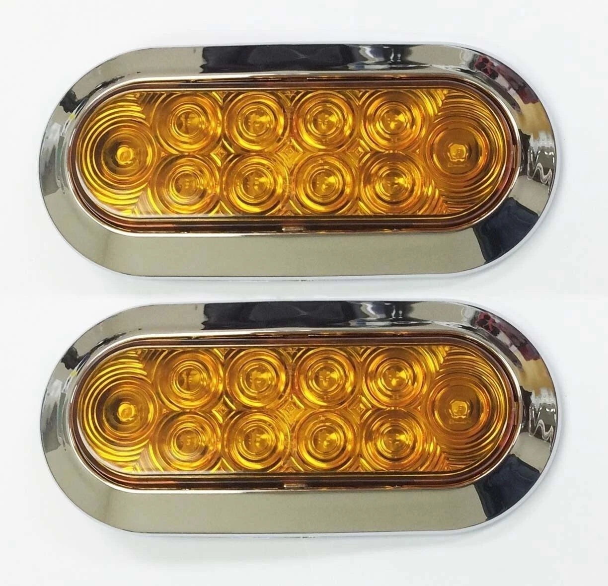 2 Amber 6" Oval LED Trailer Stop/Turn/Tail Light for Surface Mount Chrome (24028)