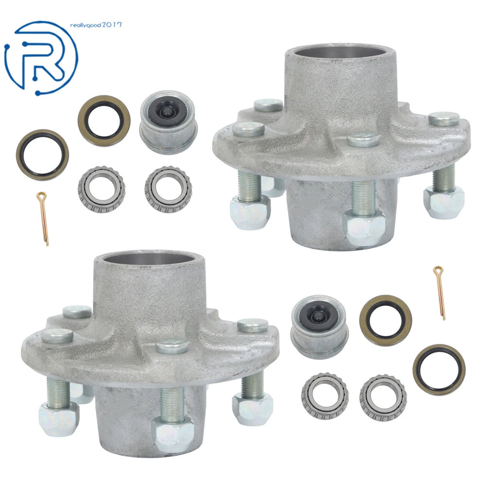 Pair of 5 Bolt Hot Dipped Galvanized Trailer Hubs with Lube Caps