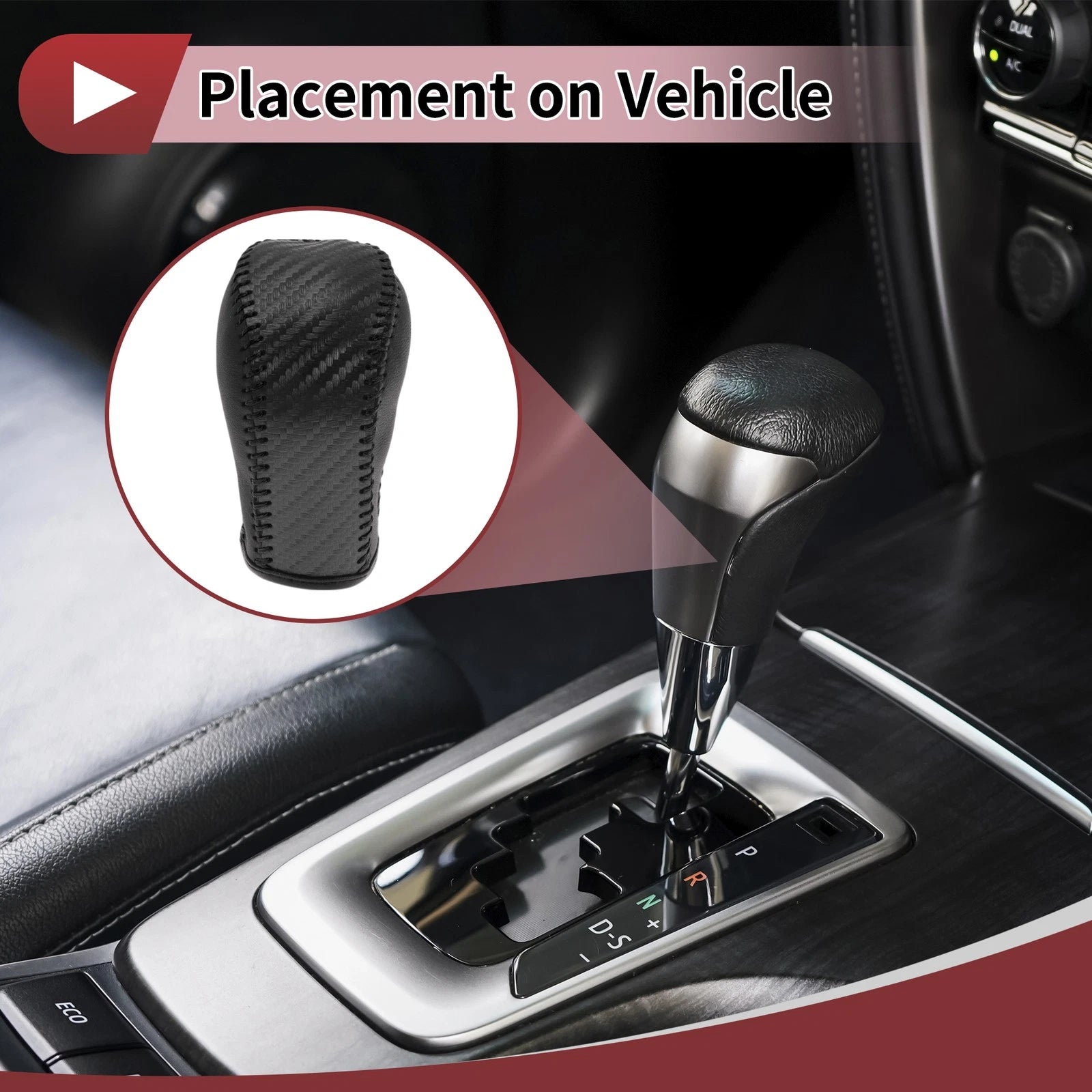 1 Pc Gear Shift Knob Cover for Hyundai Tucson (2015–2018) Black Faux Leather