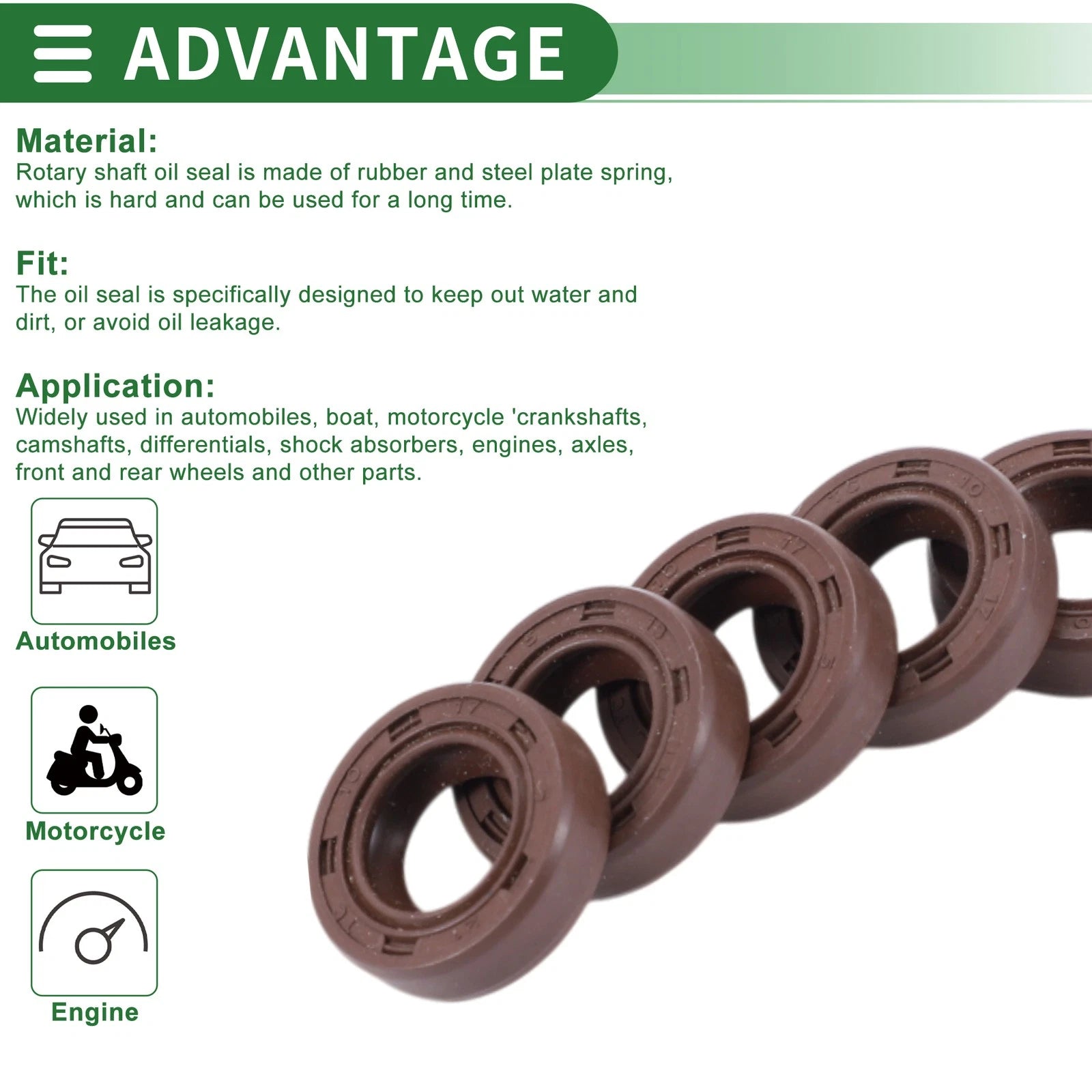 Set of 5 Oil Seal Ring 10x17x5mm for Rotary Shaft (Fluorine Rubber)