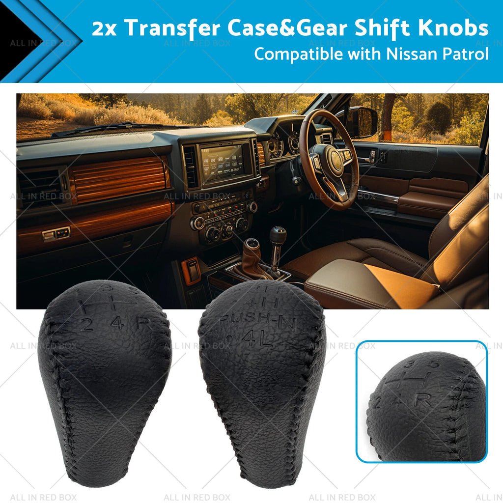 2X Leather Transfer Case & Gear Shift Knobs for Nissan Patrol GQ GU (1997–2016)