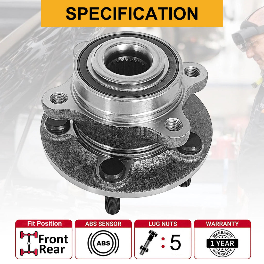 2X Front Wheel Bearing & Hub Assembly for Ford Fusion, Lincoln MKZ (2013–2016)