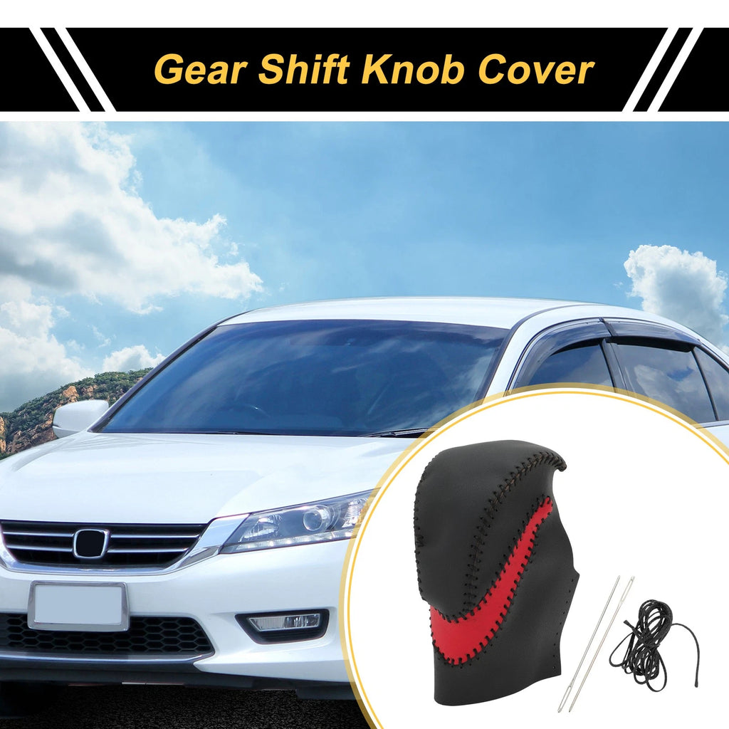 1 Pc Gear Shift Knob Cover for Honda Accord (2013–2017) Black Red Faux Leather