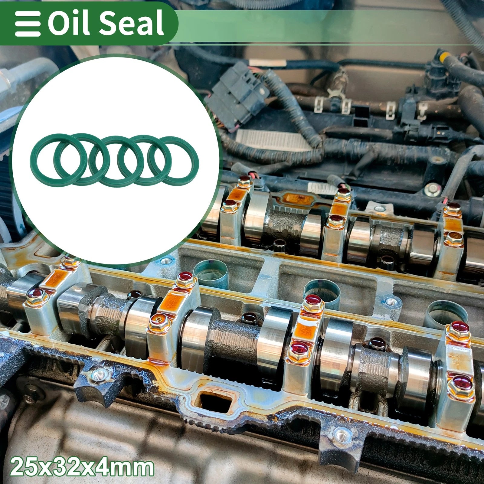 Set of 5 Oil Seal Rotary Shaft Seal 25x32x4mm High Pressure Green