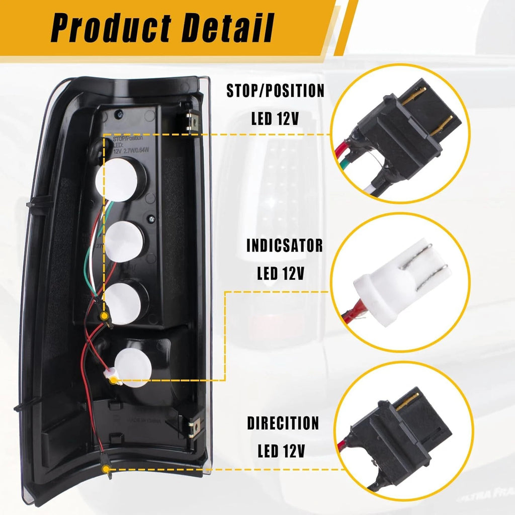 Black LED Tail Lights for Chevy Silverado GMC Sierra (2003-2006)