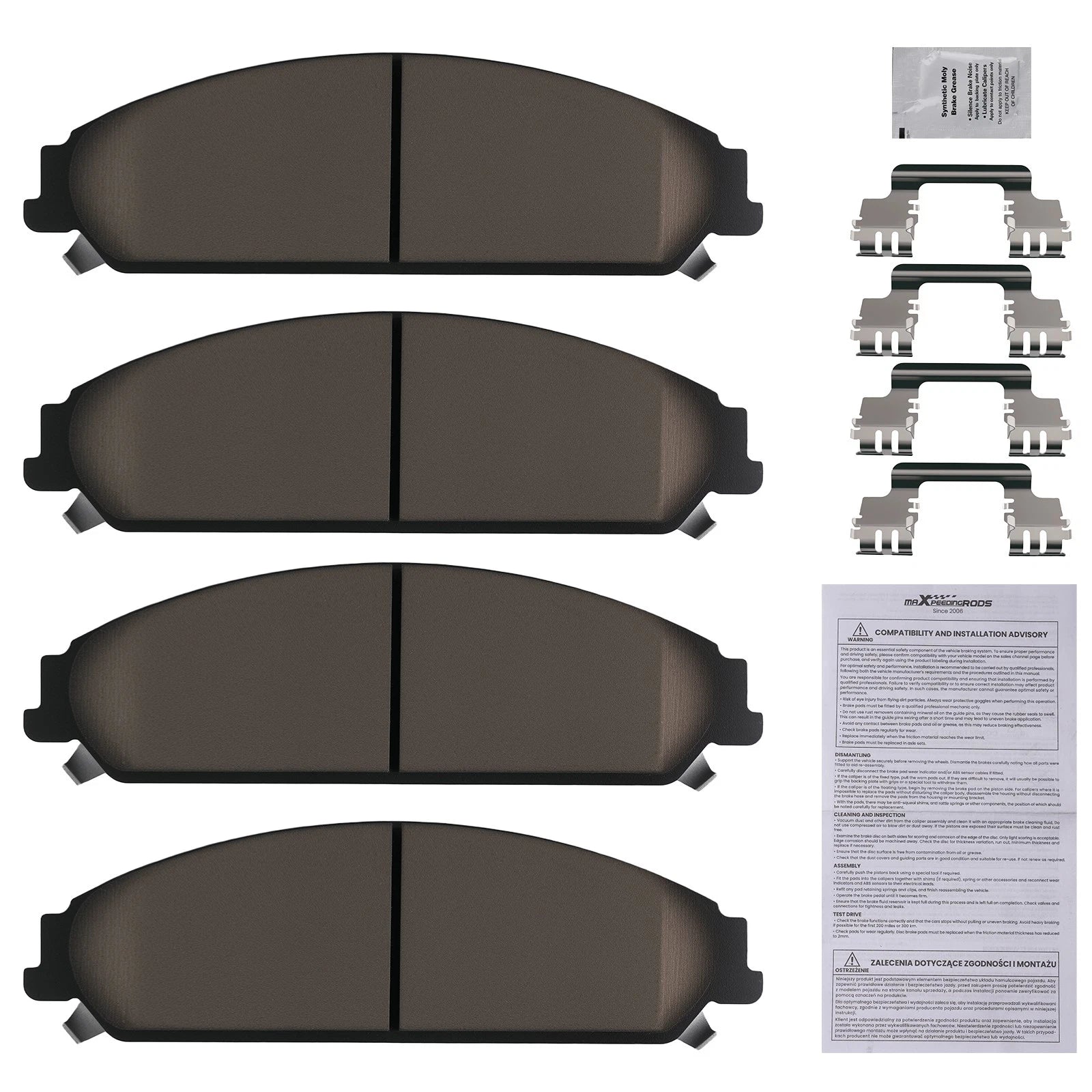Set of 4 Front Ceramic Brake Pads for Chrysler 200 (2013–2014) 300 (2005–2019)