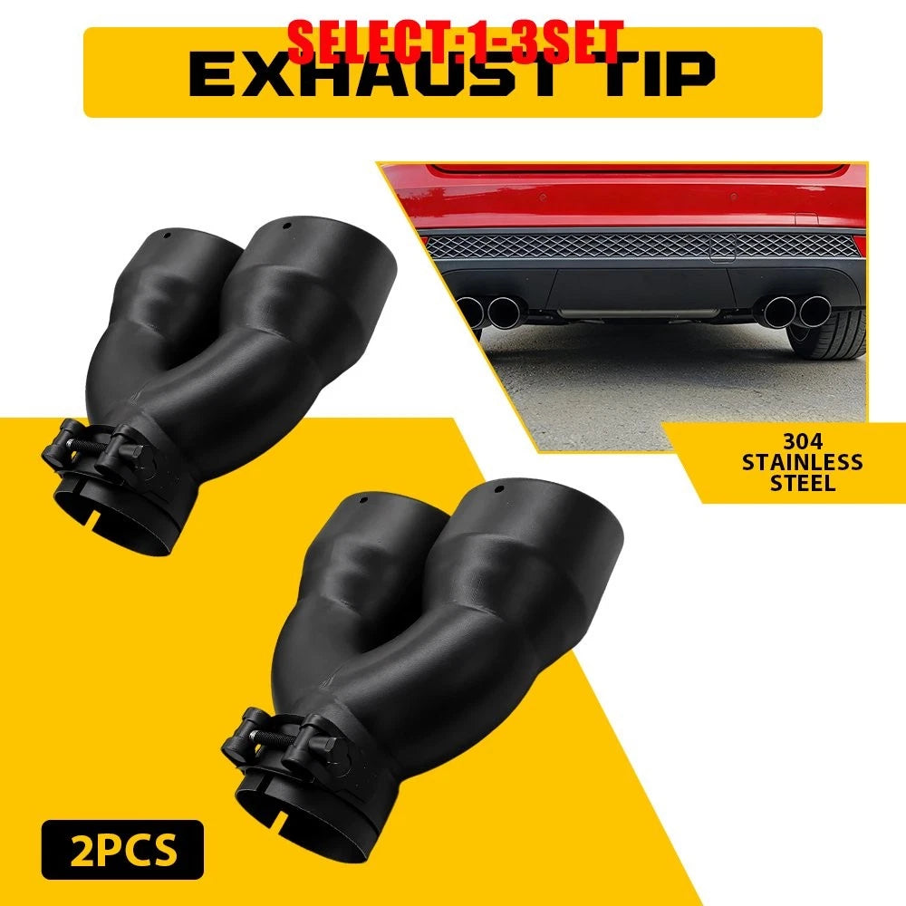 Stainless Steel Dual Pipe Exhaust Tip 2.5" In 7" Out 8.5" Long