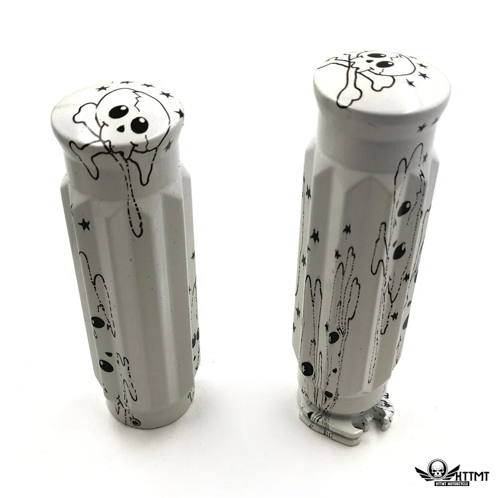 1" White Skull Star CNC Handle Bar Grips for Harley H