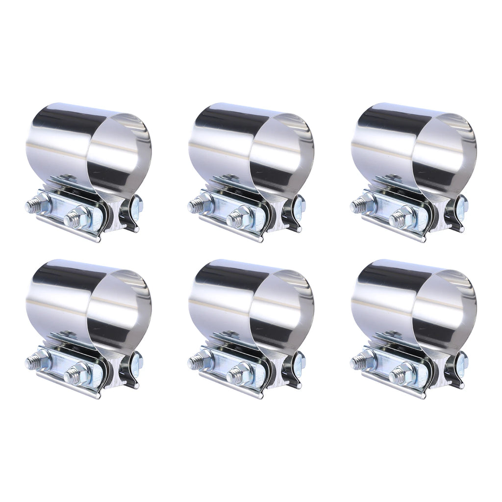 6Pcs 2.5" T304 Stainless Steel Butt Joint Band Exhaust Clamp for Universal
