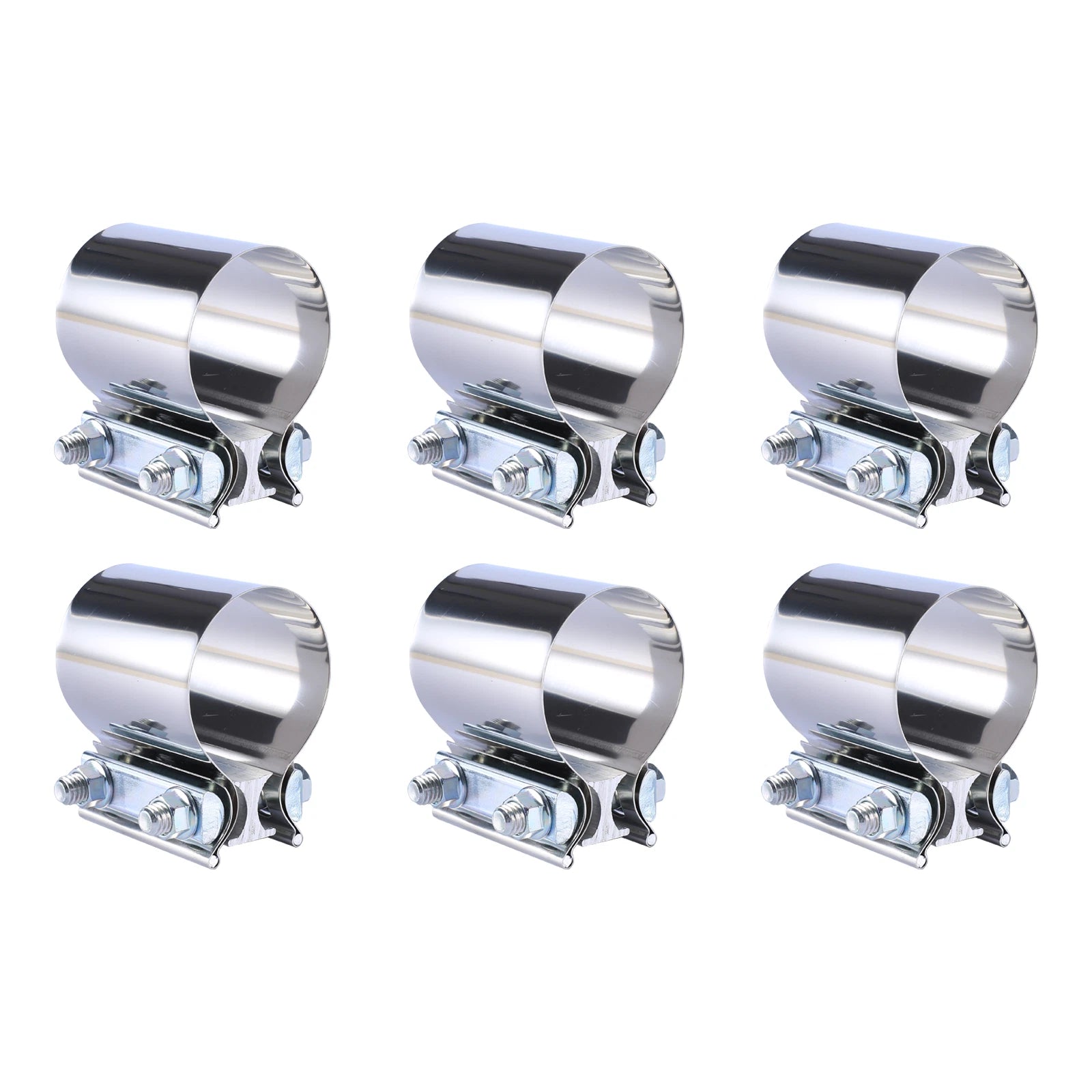 6Pcs 2.5" T304 Stainless Steel Butt Joint Band Exhaust Clamp for Universal