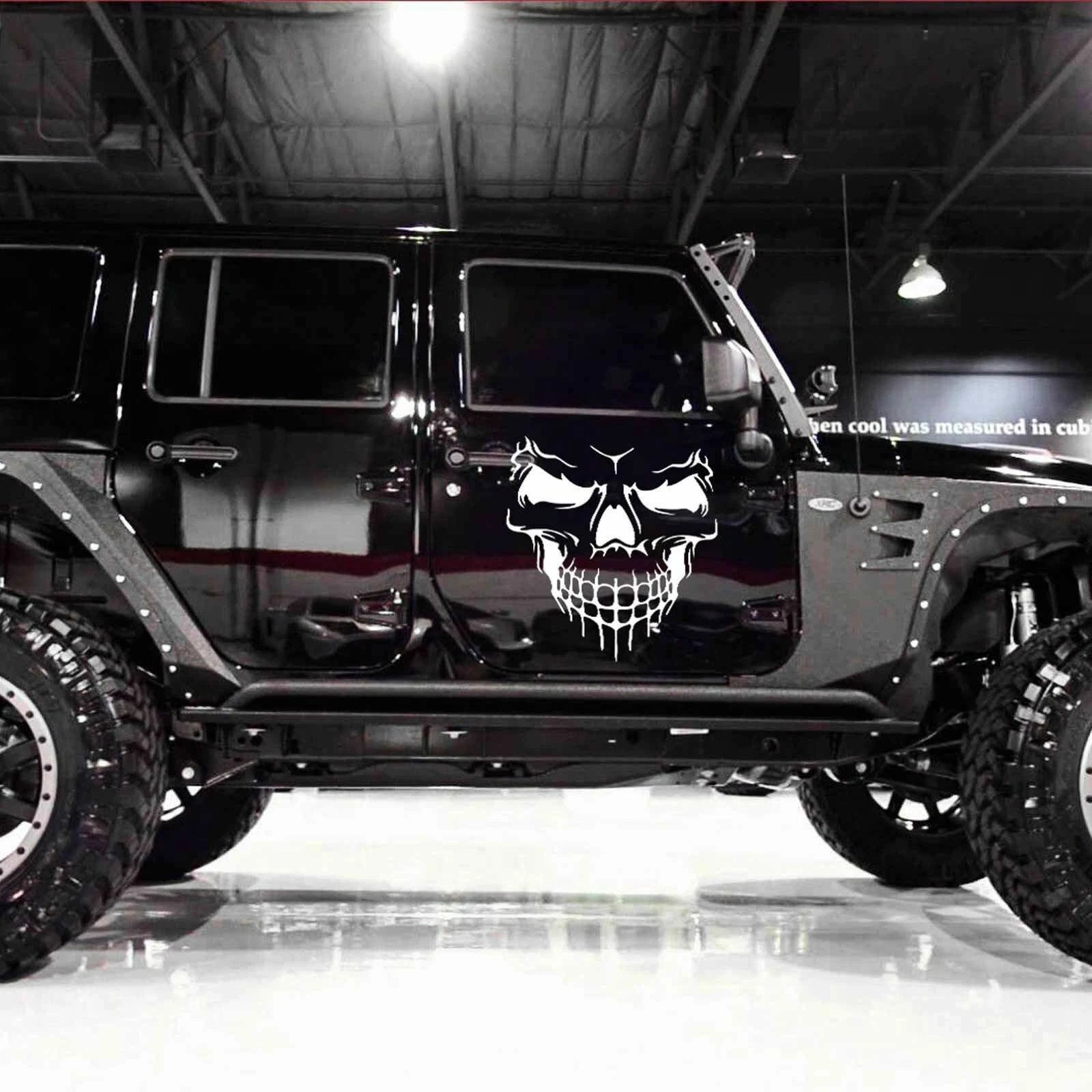 White Skull Hood Graphic Decal Sticker for Vehicle (Universal 1990-2020)