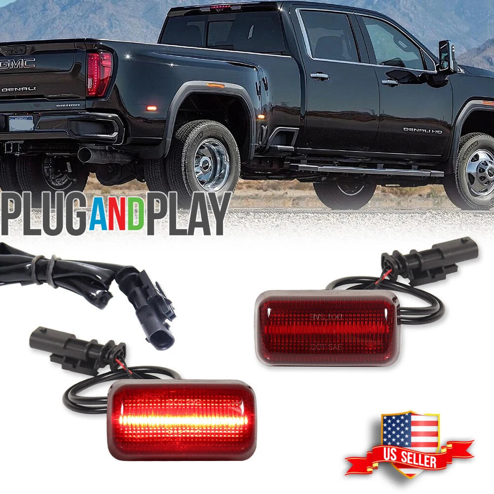 2X Red Lens Full LED Rear Fender Marker Lights for Chevy GMC 2500/3500HD (2015–2023)
