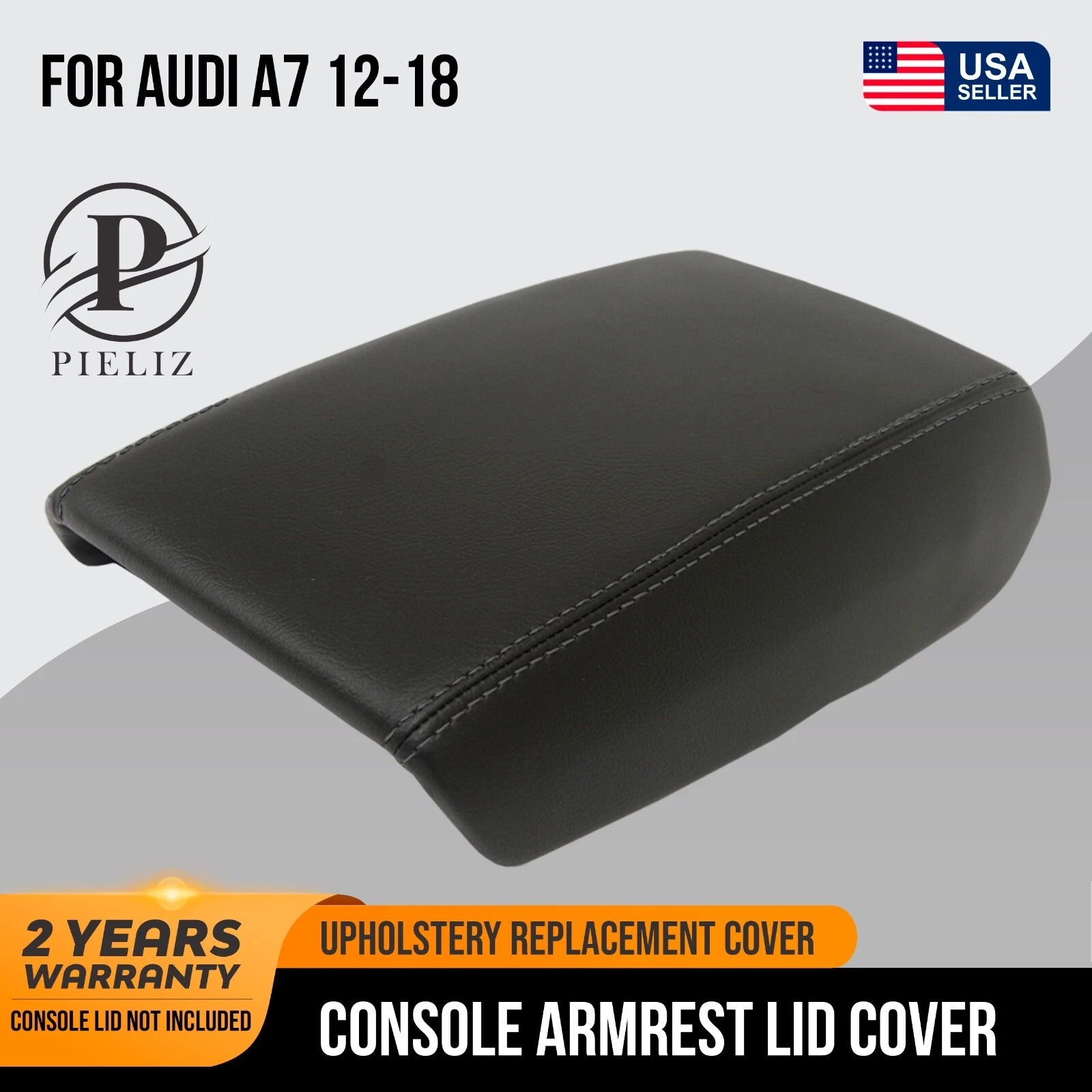 Center Console Lid Armrest Cover for Audi A7 (2012–2018) Black PVC Leather