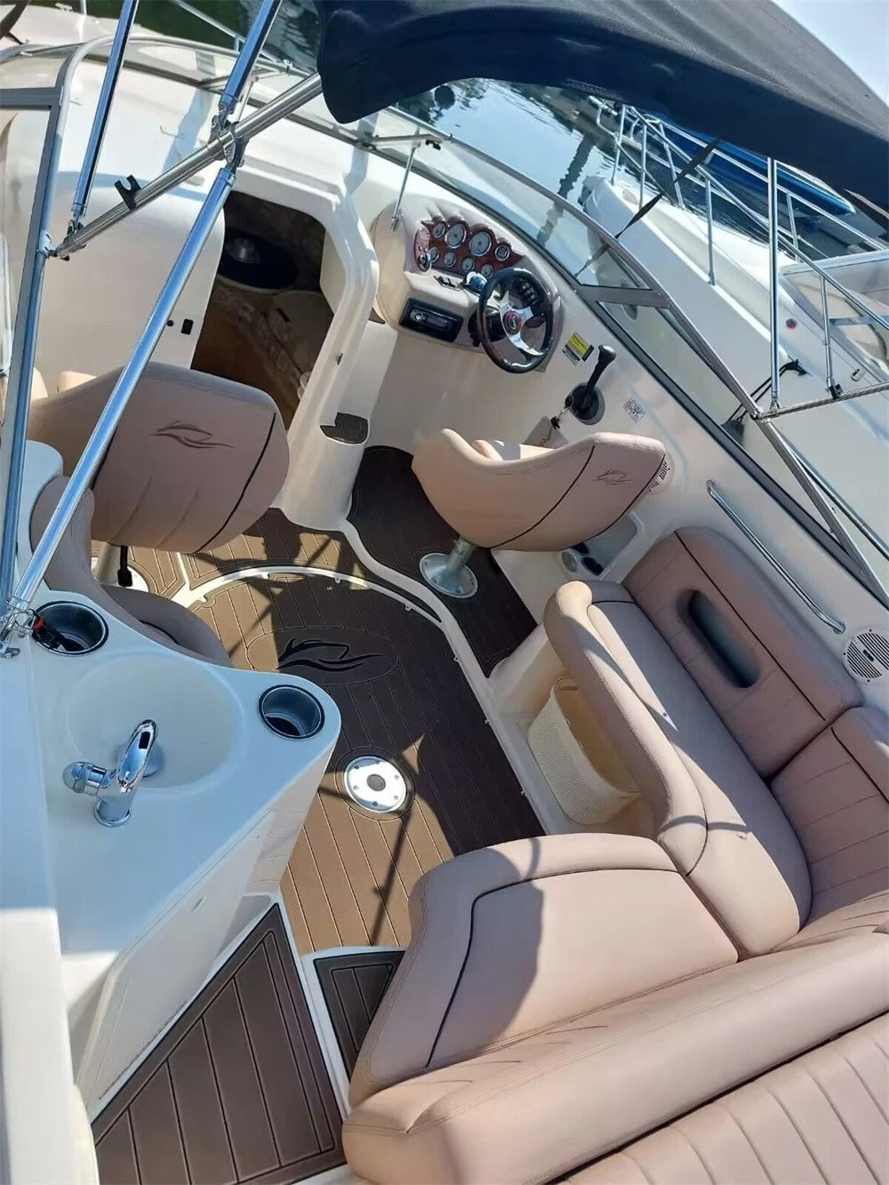 EVA Foam Cockpit Pad for Rinker 232 (2004) - Faux Teak Deck Floor Mat