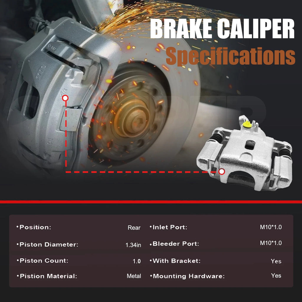 2X Rear Disc Brake Caliper for Hyundai Tiburon (2004–2008) Kia Spectra (2005–2009)