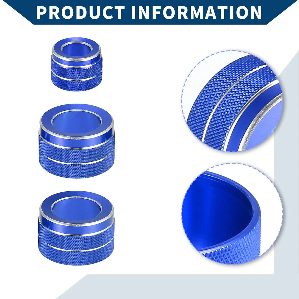 AC Radio Volume Control Switch Knob Cover Ring for BMW F10 (2011 - 2016) Blue 3 Pcs