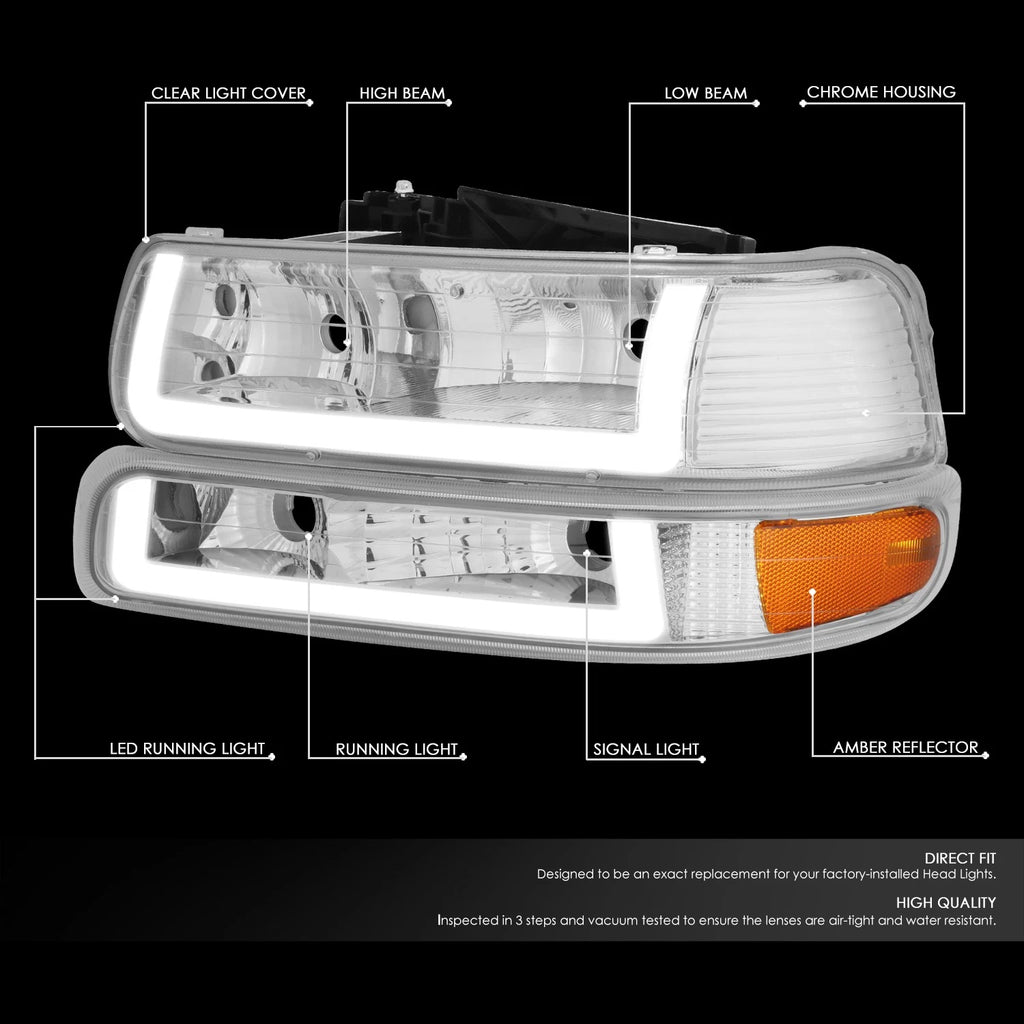DRL LED Light Bar Type-2 Chrome Amber Headlights for Silverado Suburban (1999–2002)
