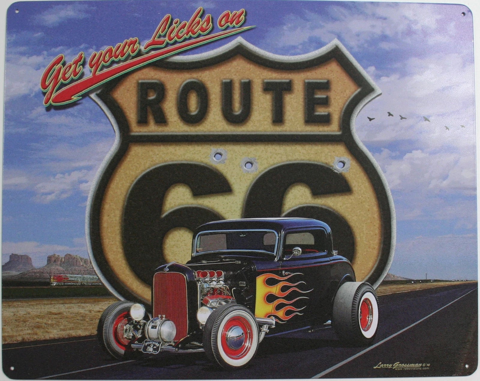 Vintage Route 66 Tin Metal Sign for Ford Hot Rod