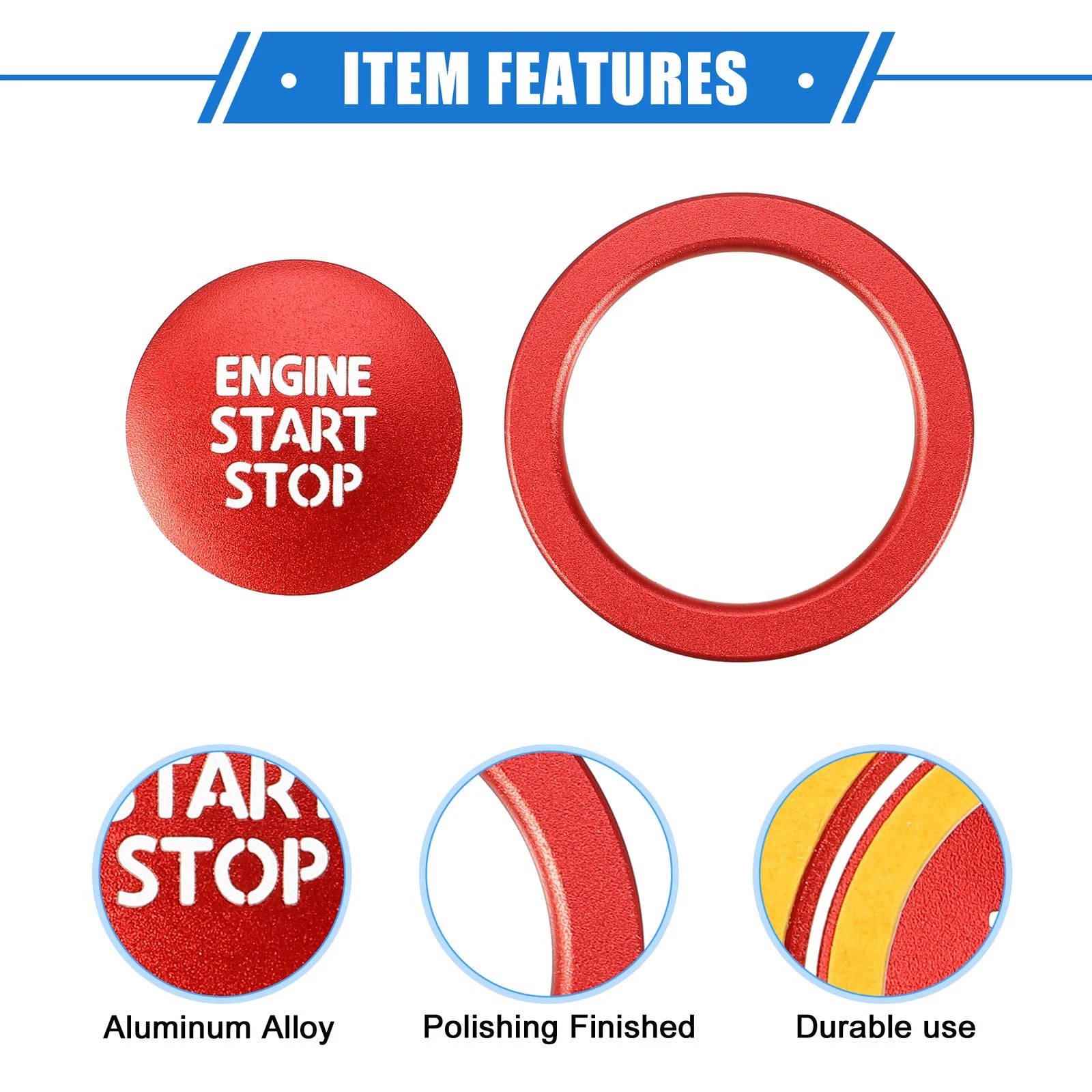 Start Stop Button Cover Ring Kit for Toyota Avalon (2019–2022) Red
