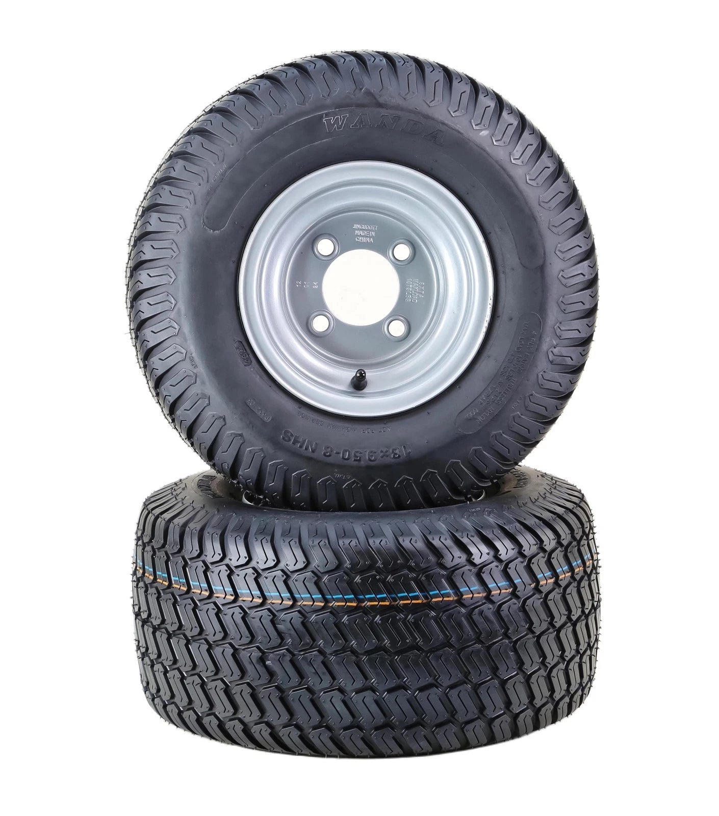 Set of 2 Lawn Mower Tires 18X9.5-8 4-Ply with 4x4" Silver Wheel (13032)