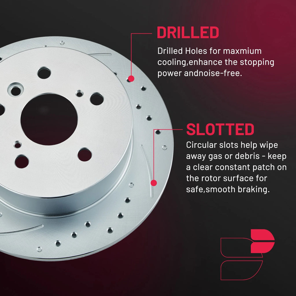 Rear Drilled Rotors and Brake Pads Set for Lexus ES350 (2007-2012)