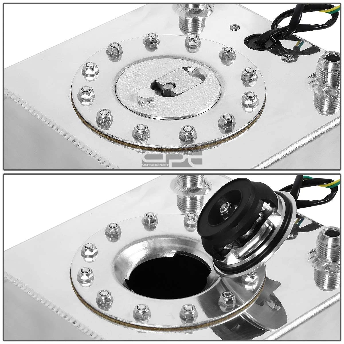 2.5 Gallon Lightweight Polished Aluminum Race Fuel Cell Tank + Level Sender