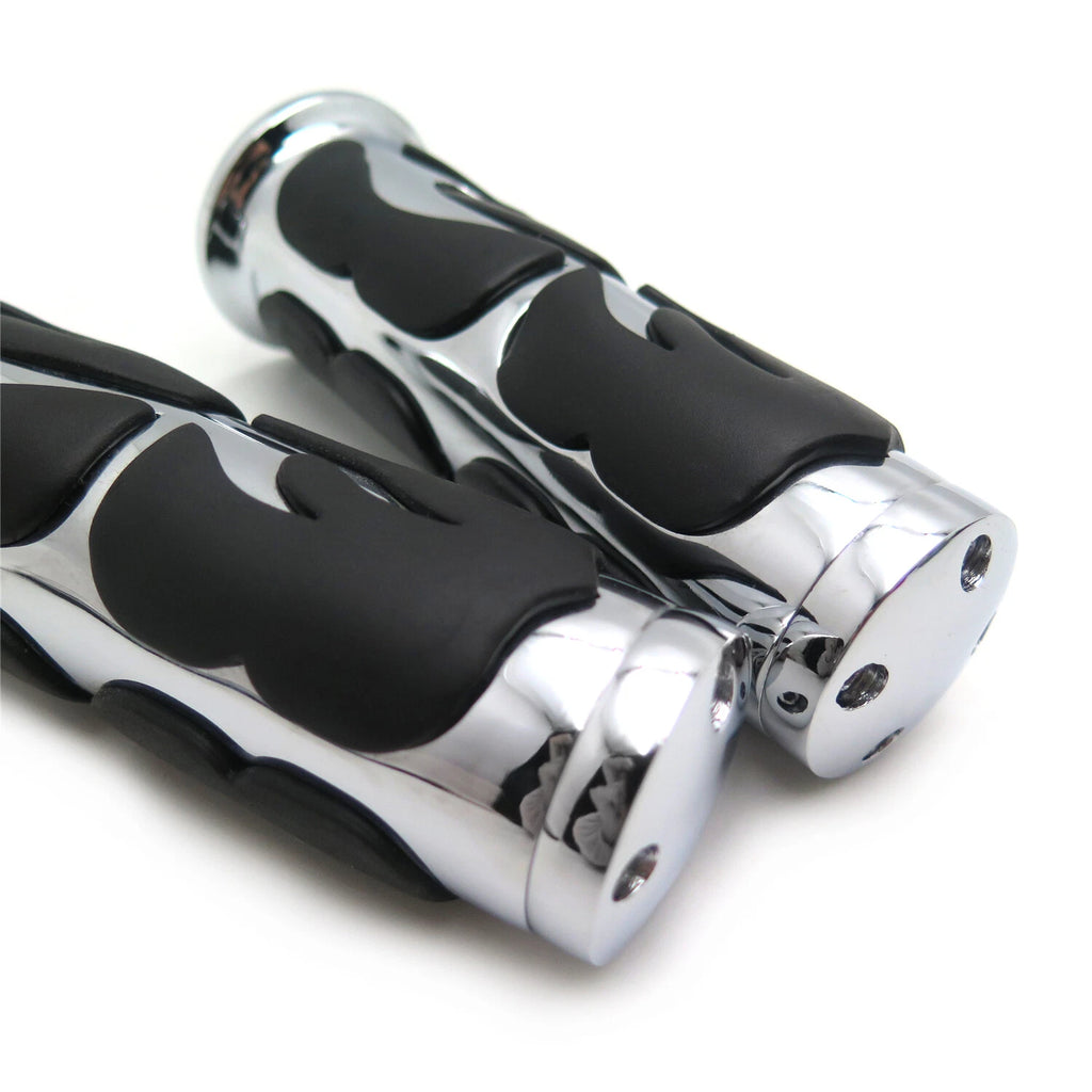 Custom Flame Chrome Hand Grip for Universal Motorcycle (1" 25mm Handlebar)