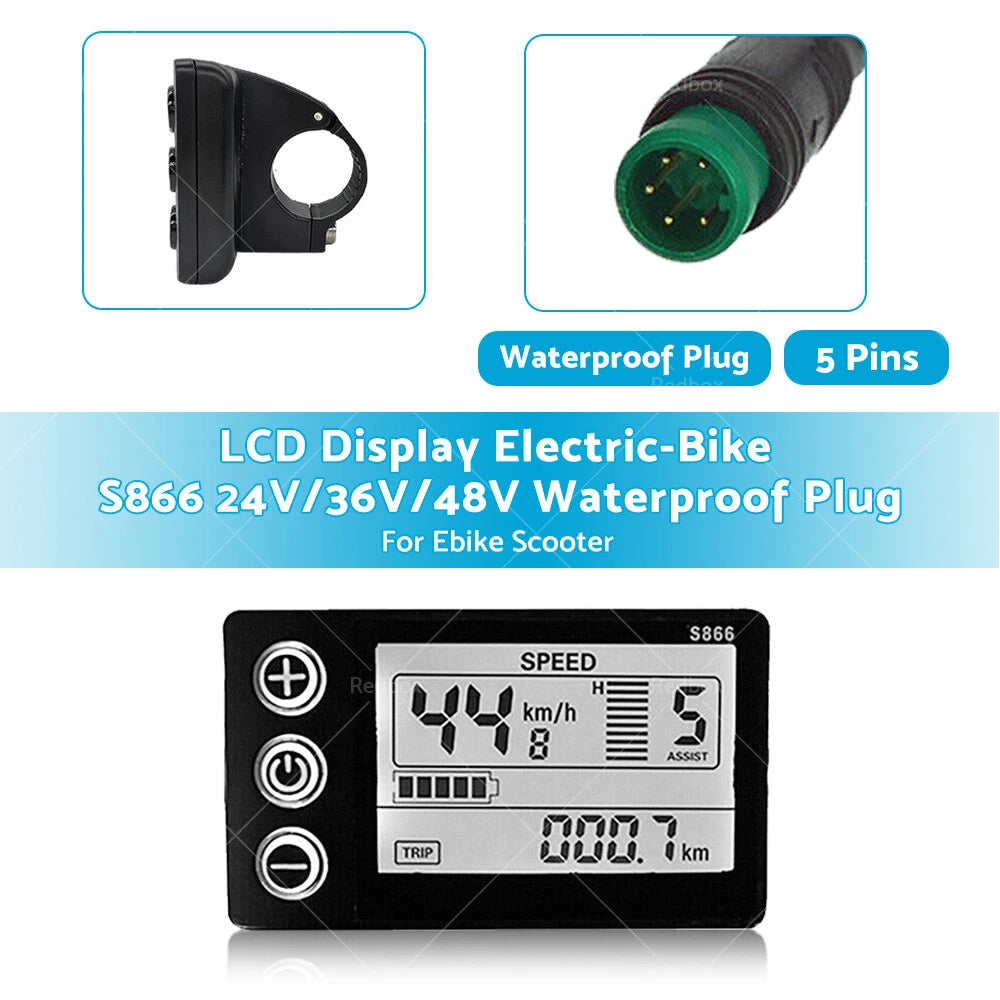 LCD Display S866 for Ebike Scooter (24V 36V 48V) Waterproof