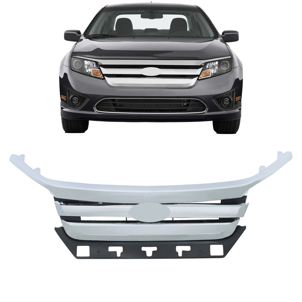 Set of 4 Front Upper Bumper Grilles for Ford Fusion (2010–2012) with Chrome Trim