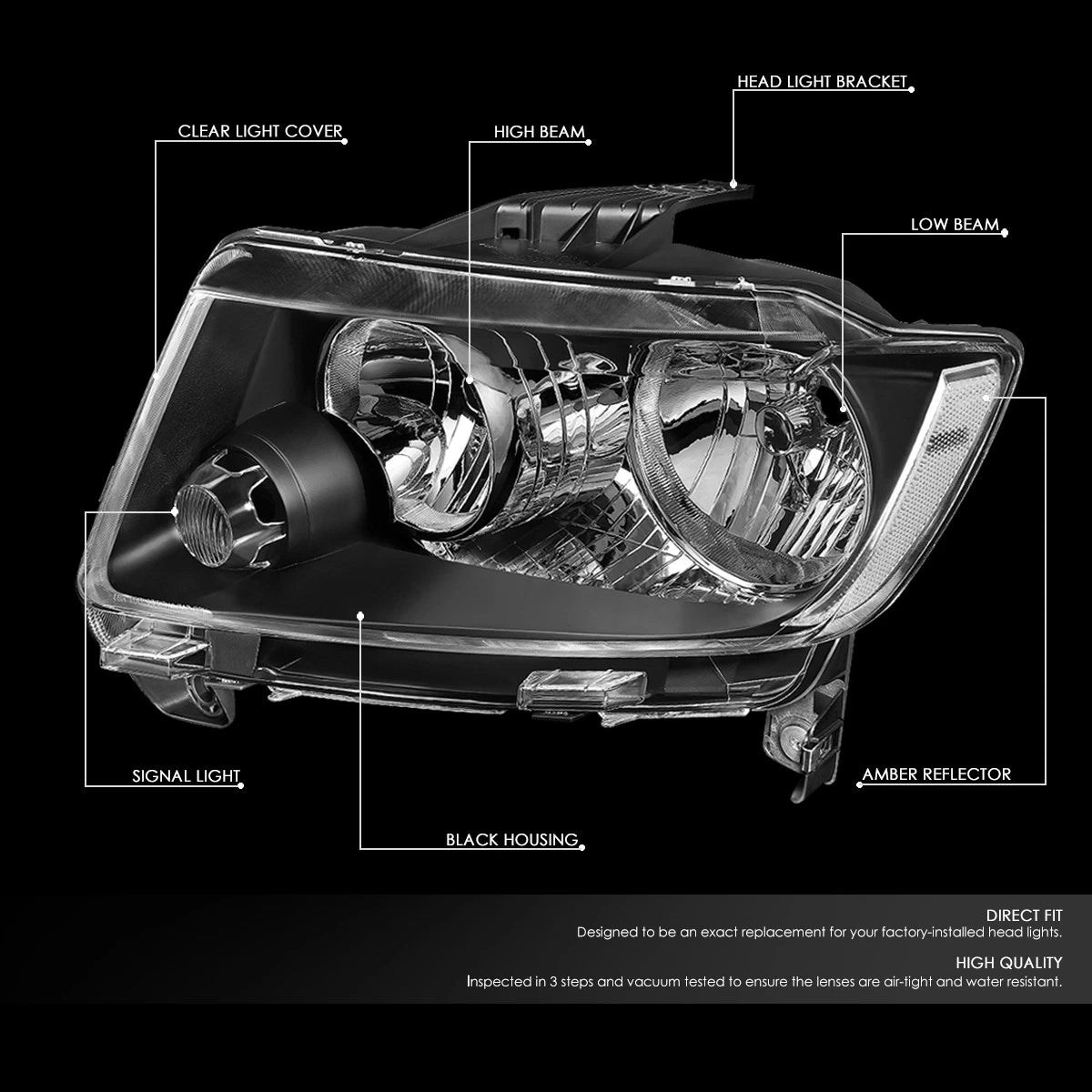 Pair of Black Housing Clear Side Headlights for Jeep Grand Cherokee WK2 (2011–2013)