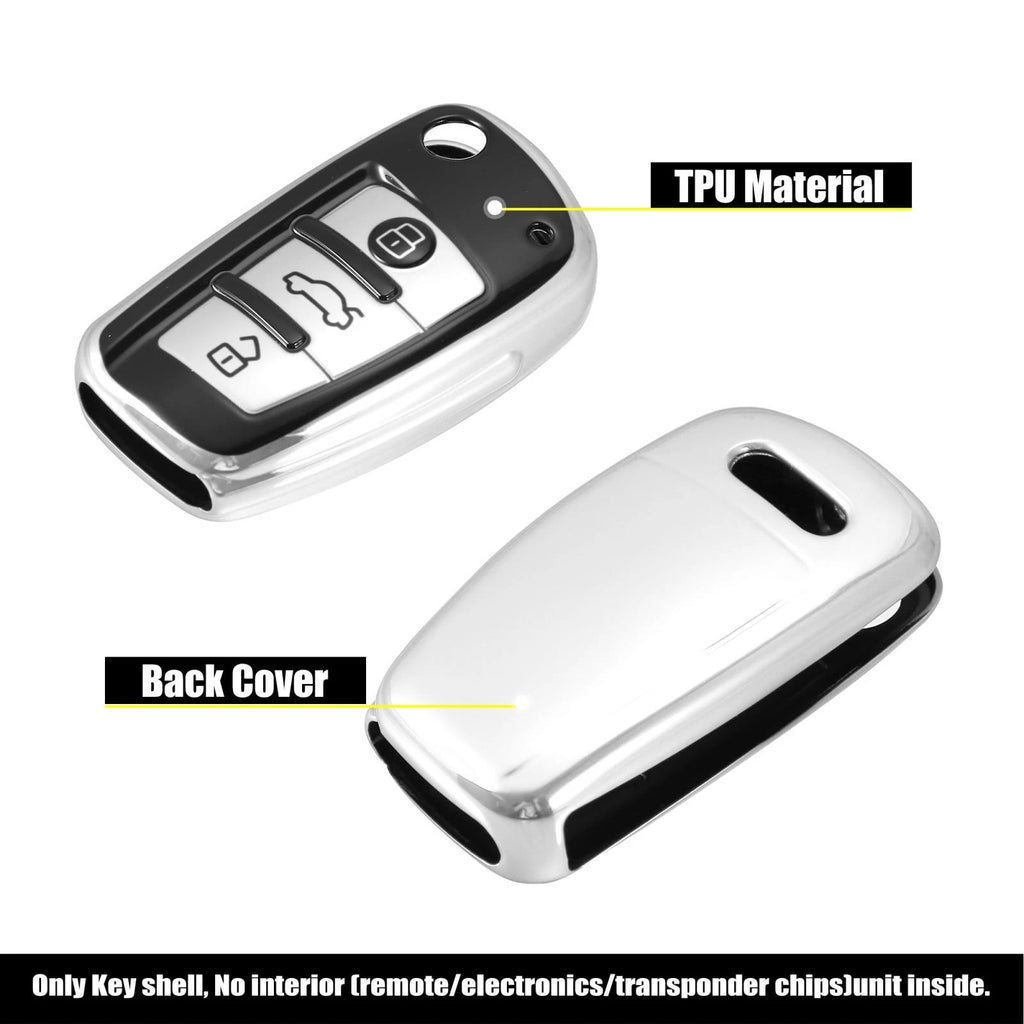 Key Fob Cover for Audi A1 A3 Q3 Q7 (745065578049) Silver Tone