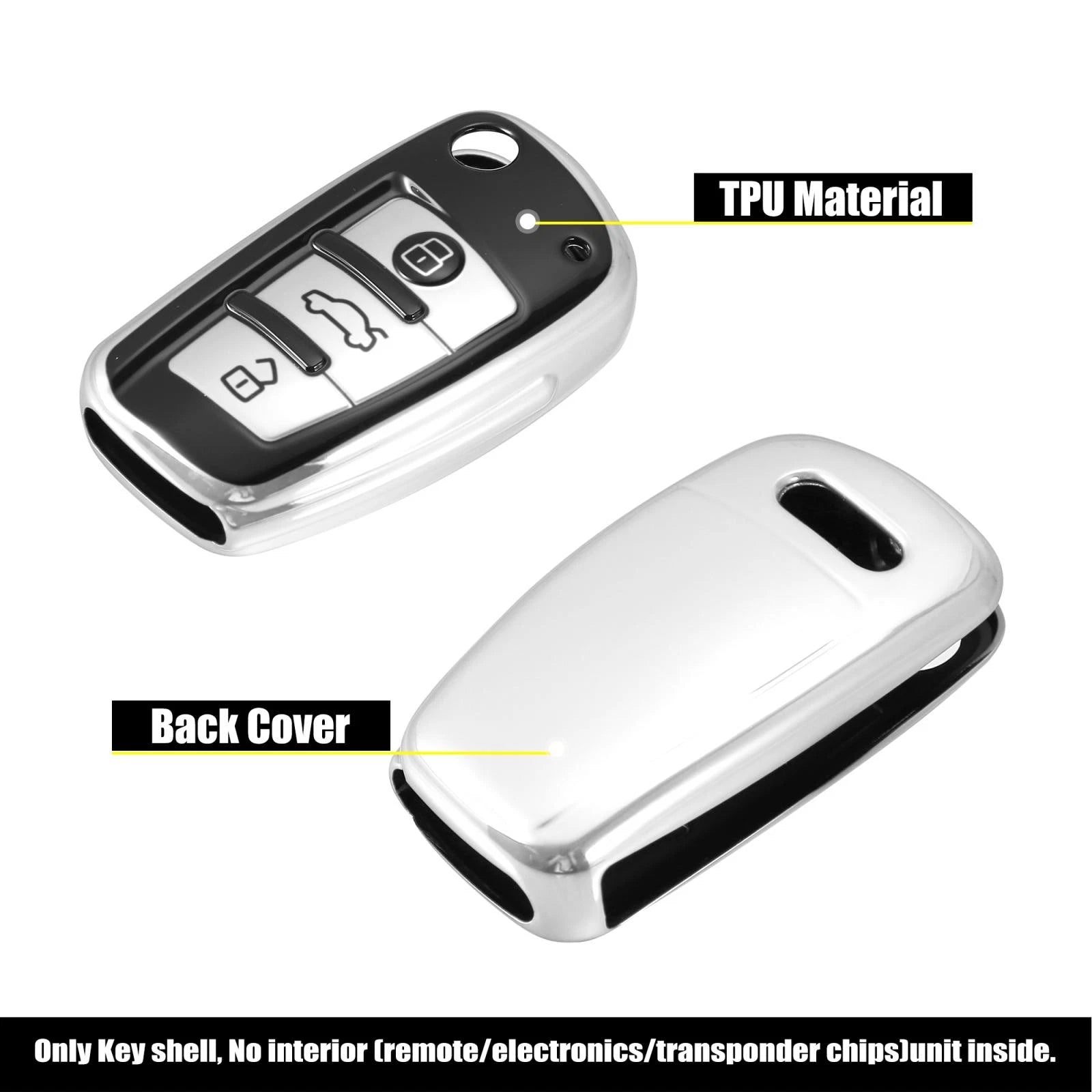 Key Fob Cover for Audi A1 A3 Q3 Q7 (745065578049) Silver Tone