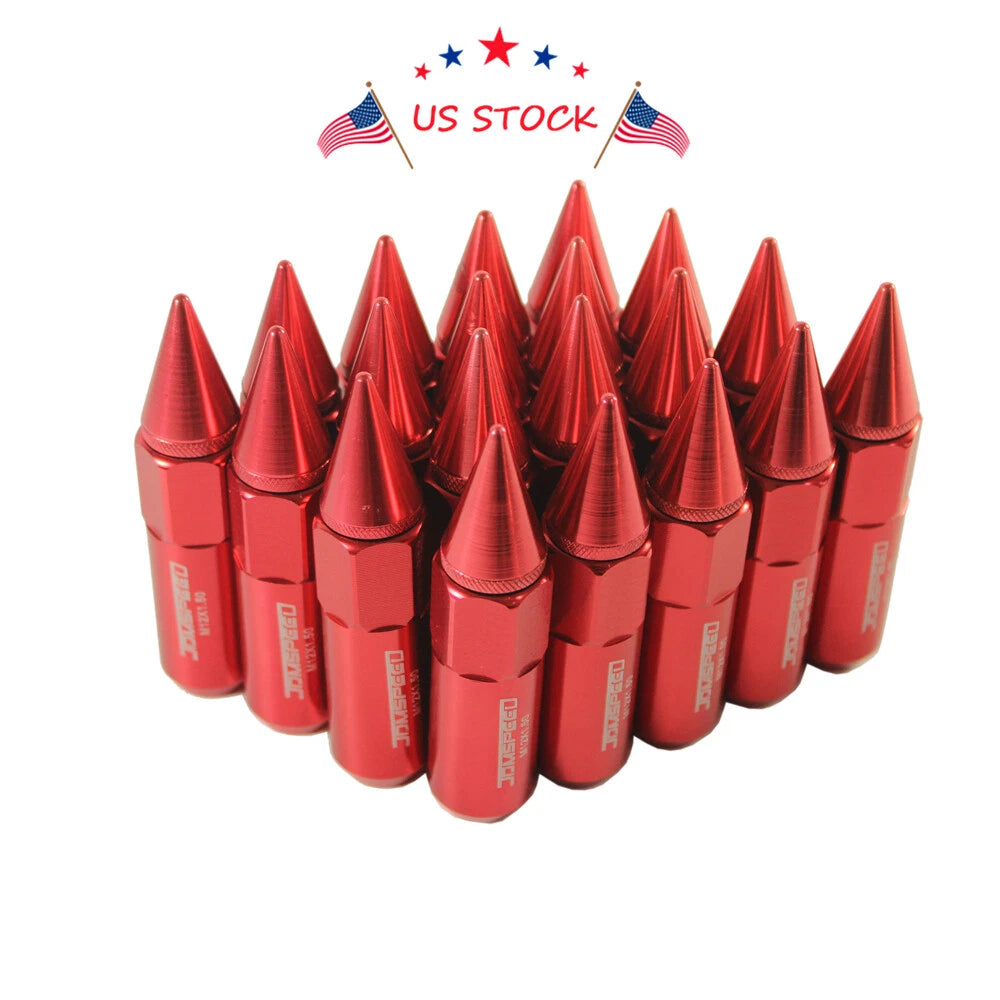 Set of 20 Red M12x1.5 Spiked Extended Tuner Lug Nuts for Wheels