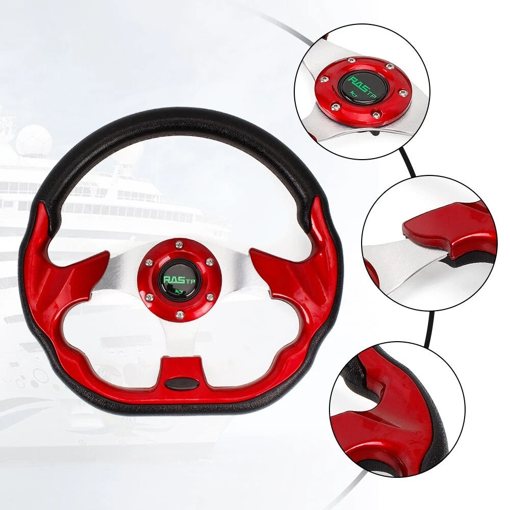 13" Red Marine Boat Steering Wheel with 3/4" Axle Hub Adapter Keyway