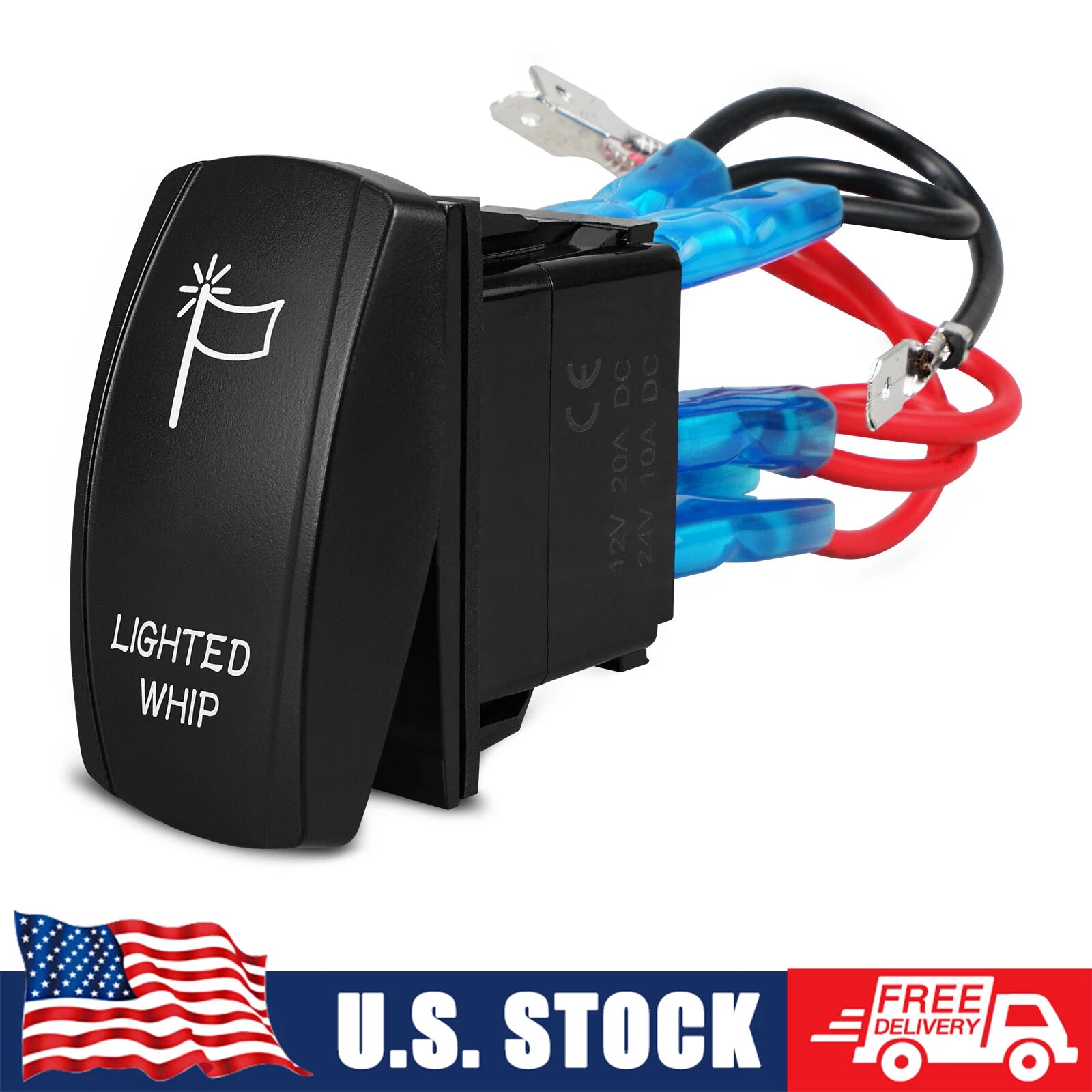 Lighted Whip Rocker Switch 20A/12V 5 Pins Blue LED for UTV ATV Truck Boat