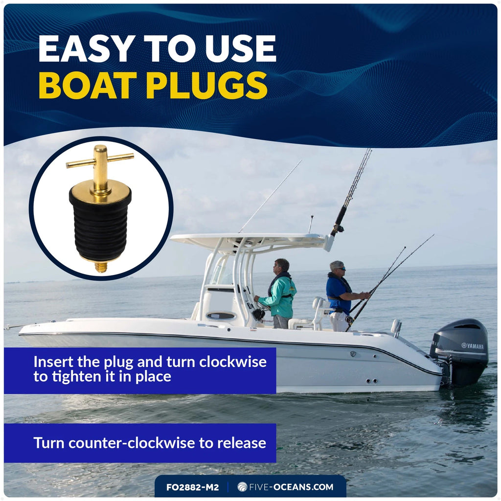 2X T-Handle Drain Plugs 1-Inch for Five Oceans FO2882-M2 (Year Range)