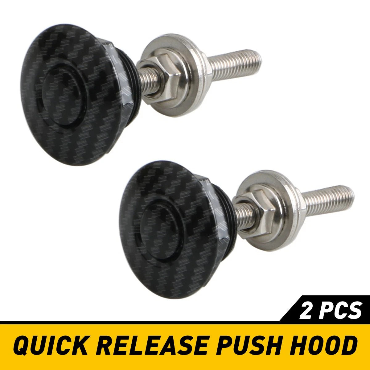 2X Push Button Quick Release Hood Pins for Universal Cars (Carbon Fiber)