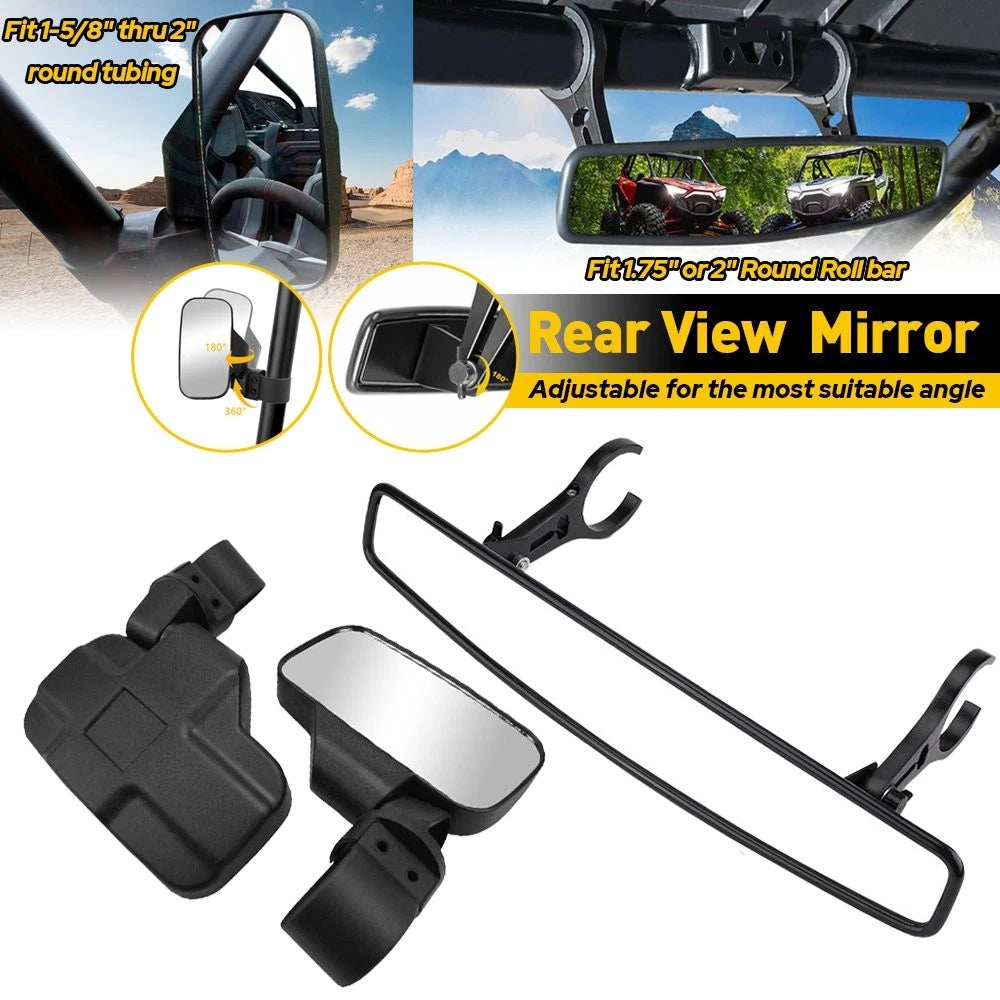Roll Bar Center View Mirror + Side Mirrors for John Deere Gator (CX, TS, HPX, XUV, EXV)