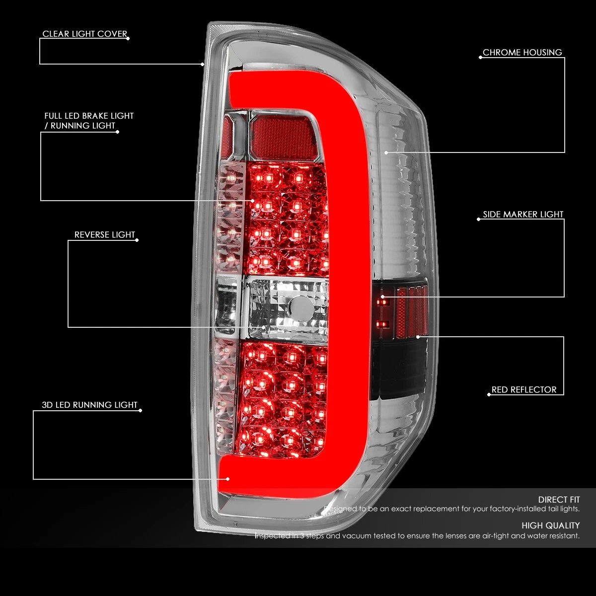 3D LED Tube Bar Tail Brake Light Reverse Lamp for Toyota Tundra (2014–2021)