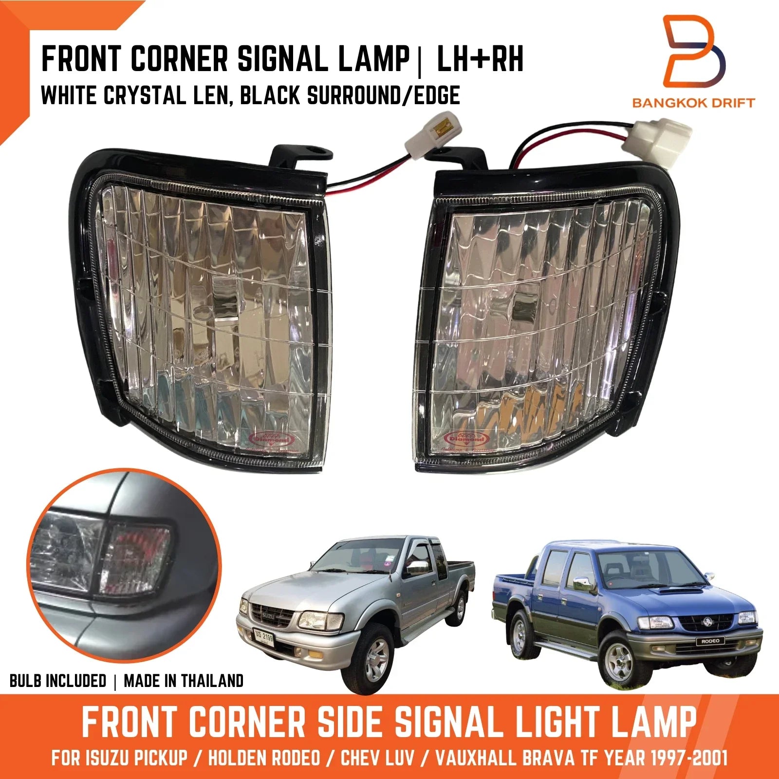 Crystal Lens Black Front Corner Signal Light for Holden Rodeo TF (97-01)